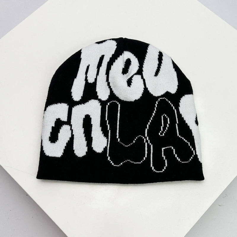 Bonnet en Laine avec Lettres – Style Hip-Hop Y2K Unisexe | Chaud & Tendance Automne Hiver