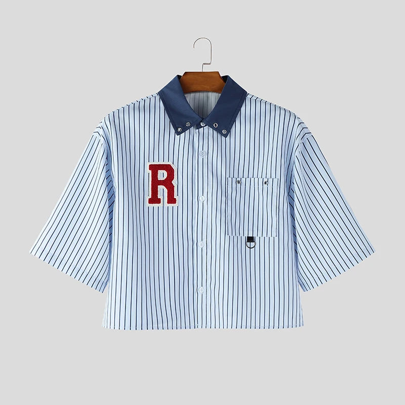 Chemise Rayée Patchwork Color-Block INCERUN — Manches Courtes Ample Streetwear 3 Coloris