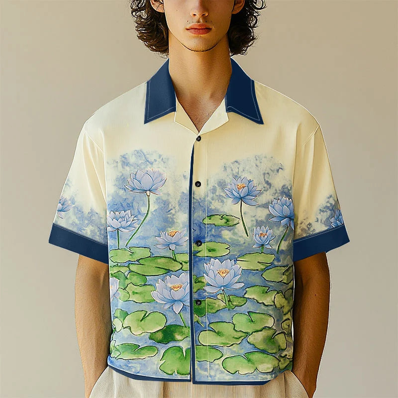 Chemise Patchwork Imprimée Manches Courtes — Col Rabattu, Streetwear Été Ample | INCERUN 2025