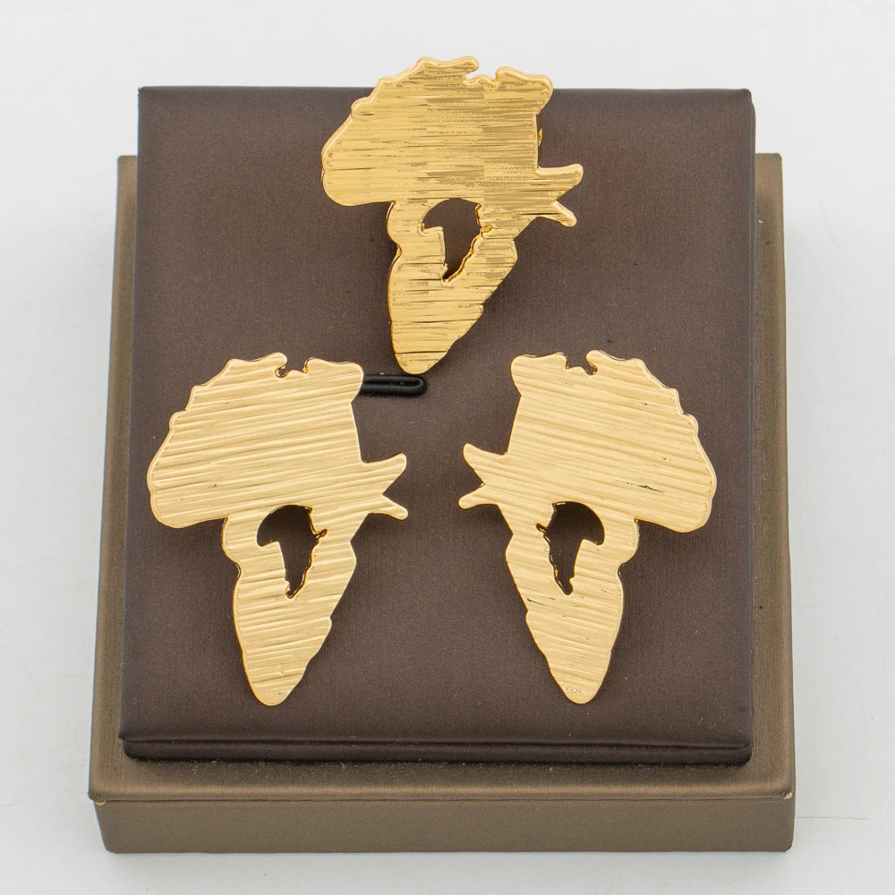 Ensemble Bijoux Carte Africaine – Boucles d'Oreilles & Bague Plaquées Or 18K