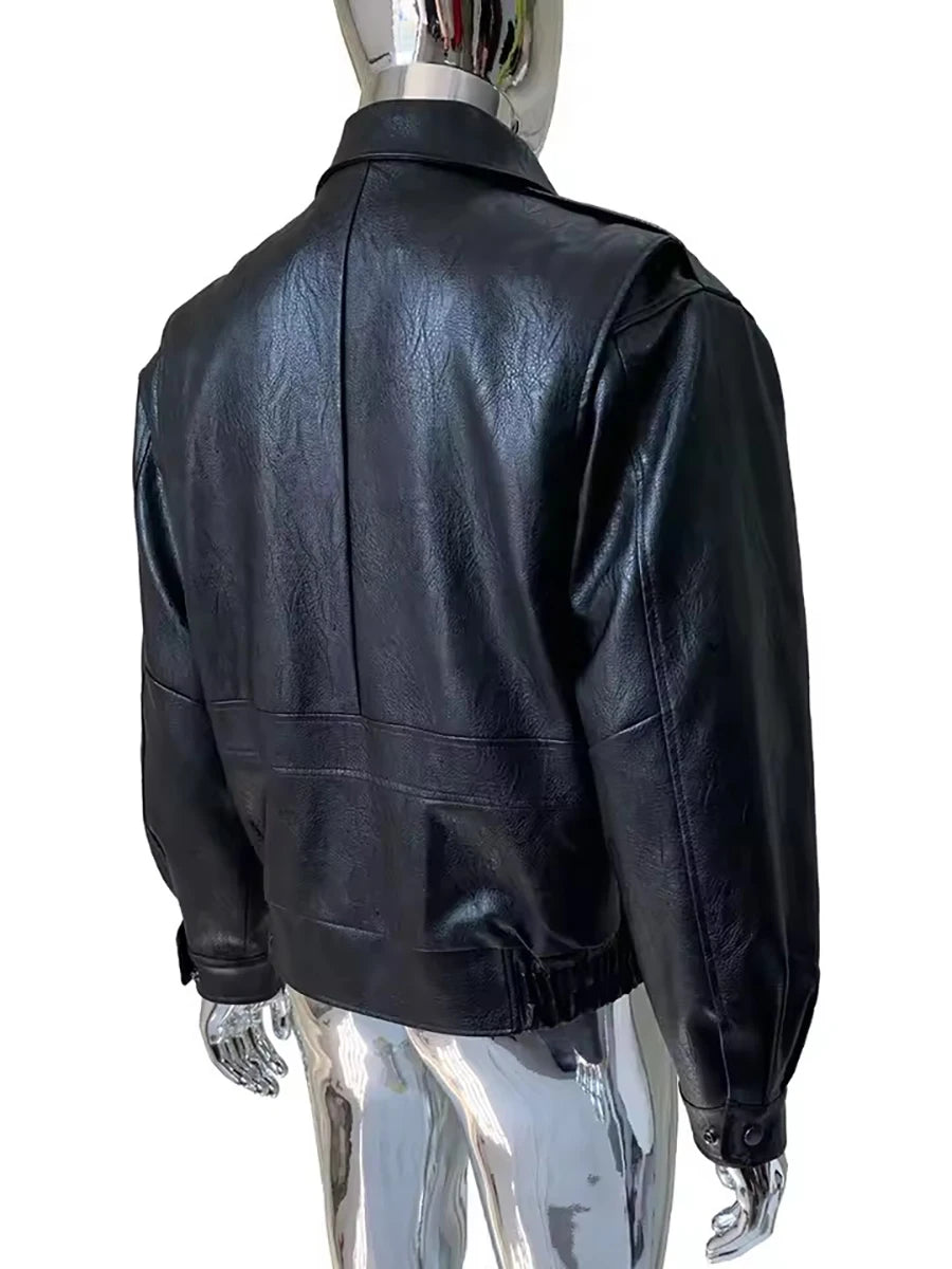 Veste Courte Simili Cuir Homme — Col Rabattu, Fermeture Éclair, Style Luxe | Mauroicardi 2025