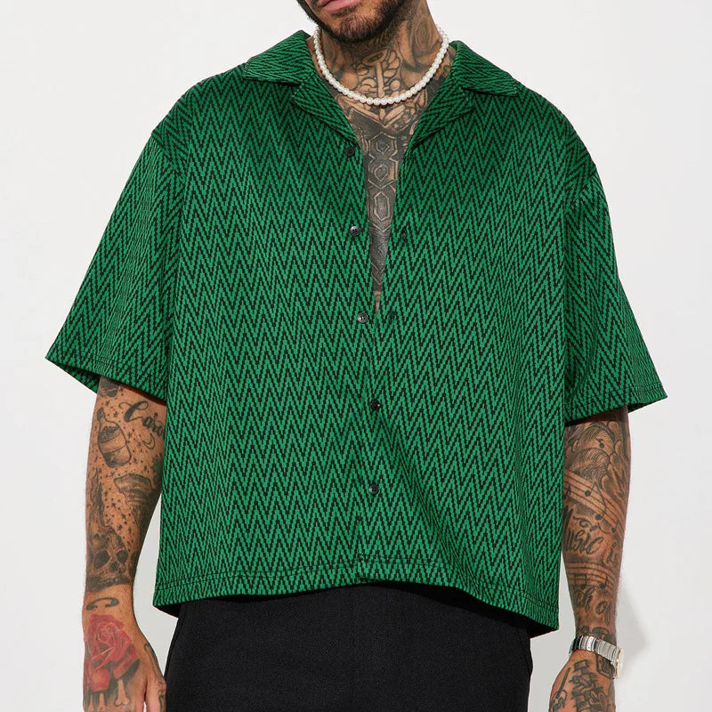 Chemise Imprimée Manches Courtes Vert — Coupe Ample Décontractée Été Homme Donsignet