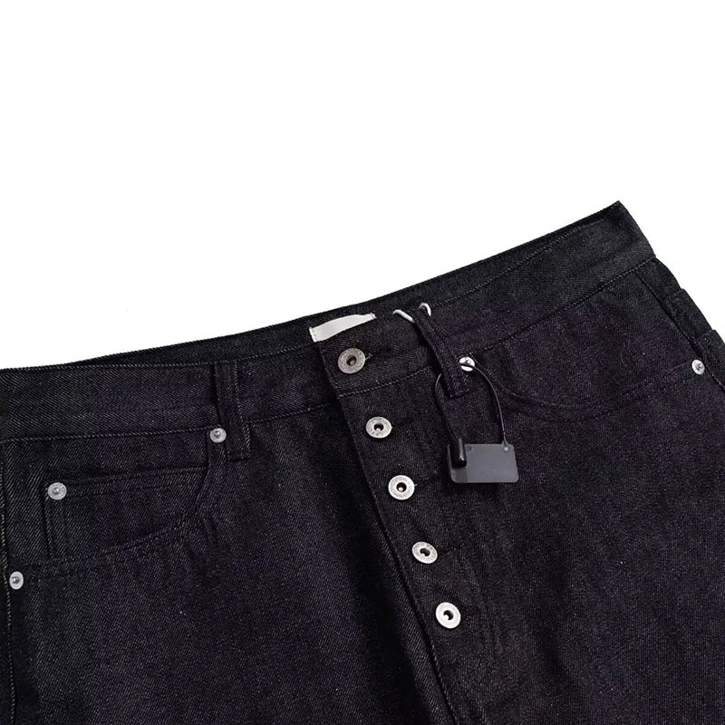 Jean Noir Ample Jambe Large Rétro Boucle — Style Urbain High Street Homme Grandes Tailles