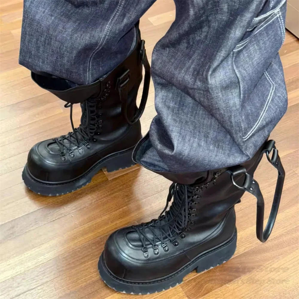 Bottes Montantes Homme à Lacets — Cuir Noir, Talon Épais | Carole Levy