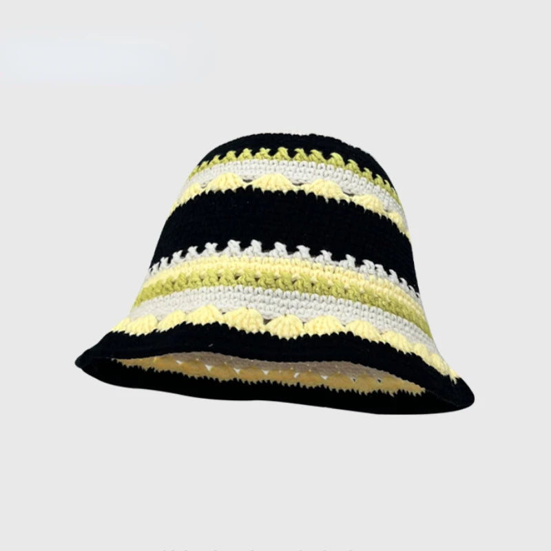 Chapeau Seau Coréen Crocheté à la Main – Bob Fleurs Y2K | Femme Automne Hiver 2025