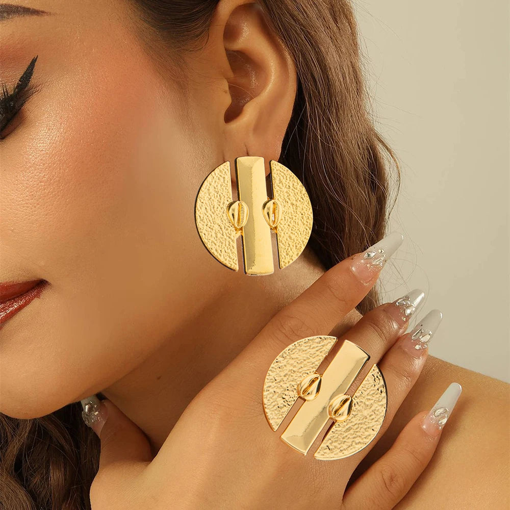 Ensemble Bijoux Africains Dubaï Plaqué Or 18K — Boucles d’Oreilles Clip & Bague Fleur YM