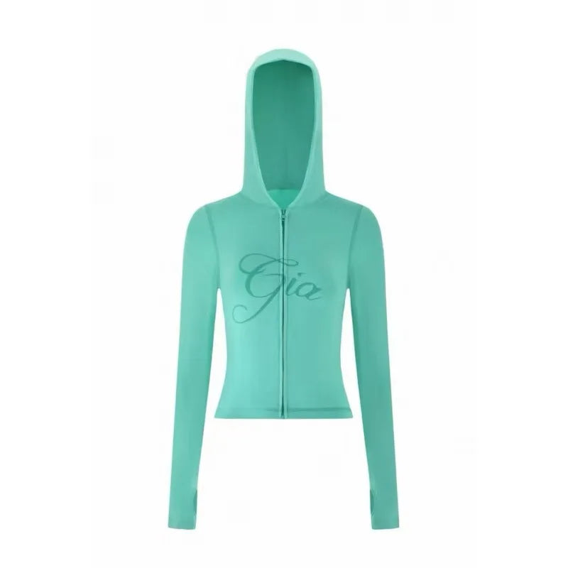Nouvel ensemble minimaliste confortable GIA : veste à capuche zippée en velours et pantalon ample coupe slim en bleu
