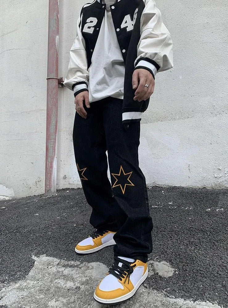 Jean Droit Cowboy Imprimé Étoile – Hip-Hop Streetwear Y2K Vintage Kpop | Homme 2025