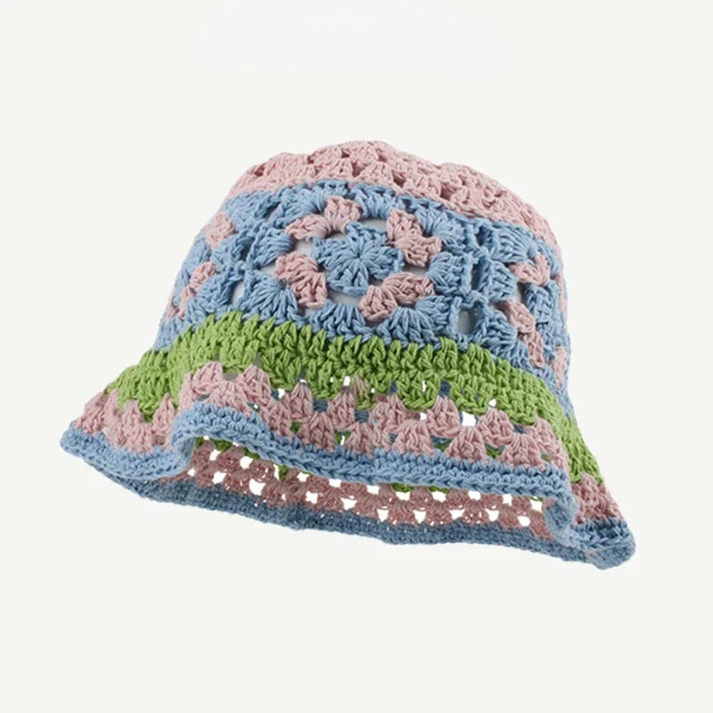 Chapeau Seau Coréen Crocheté à la Main – Bob Fleurs Y2K | Femme Automne Hiver 2025