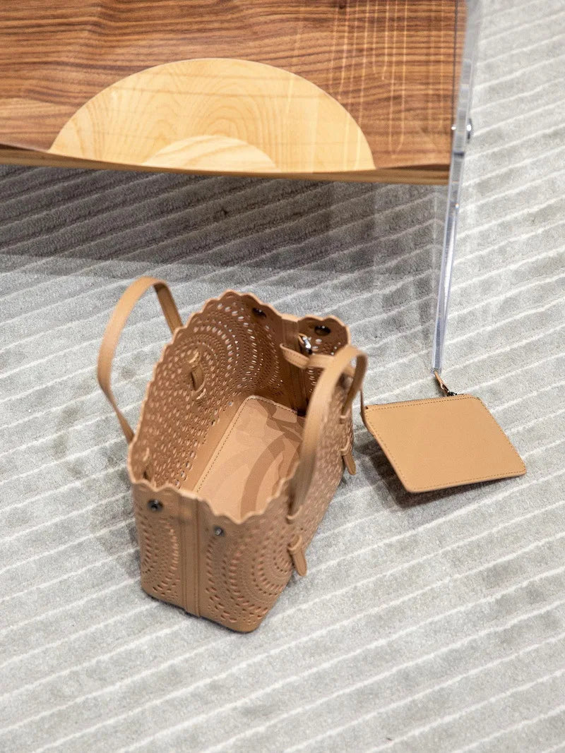 Sac Fourre-Tout Femme Style Niche Rétro – Cuir Véritable Grande Capacité
