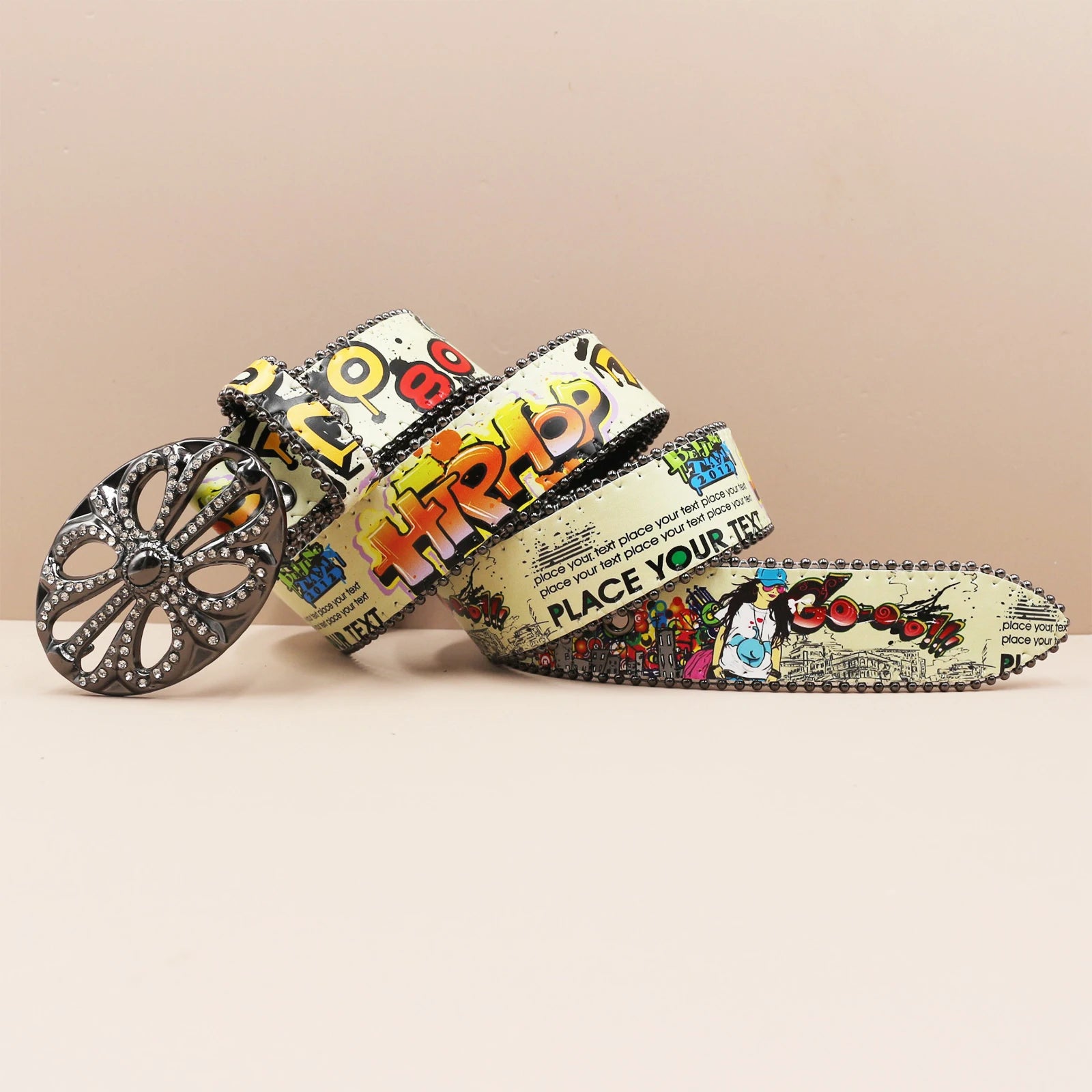 Ceinture PU Unisexe — Imprimé Graffiti Punk Bohème Y2K Hip Hop Western Cowboy Cowgirl Boucle Personnalisée