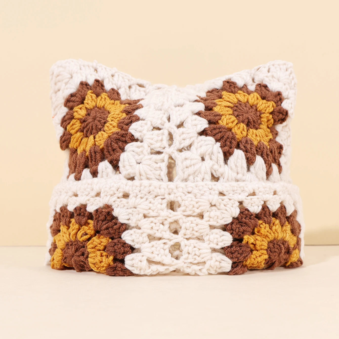 Bonnet Oreilles de Chat Crocheté à la Main – Tricot Chaud Unisexe | Automne Hiver