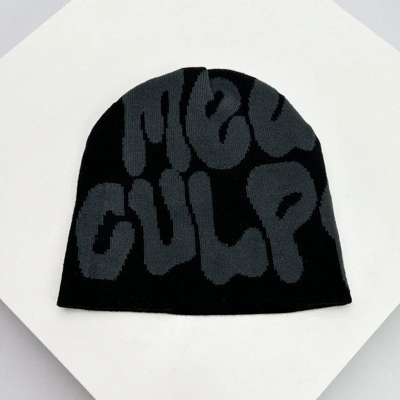 Bonnet en Laine avec Lettres – Style Hip-Hop Y2K Unisexe | Chaud & Tendance Automne Hiver
