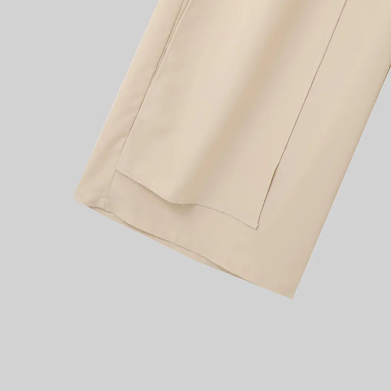 Pantalon Irrégulier Couleur Unie — Jambes Larges, Bouton, Streetwear Décontracté | INCERUN 2024