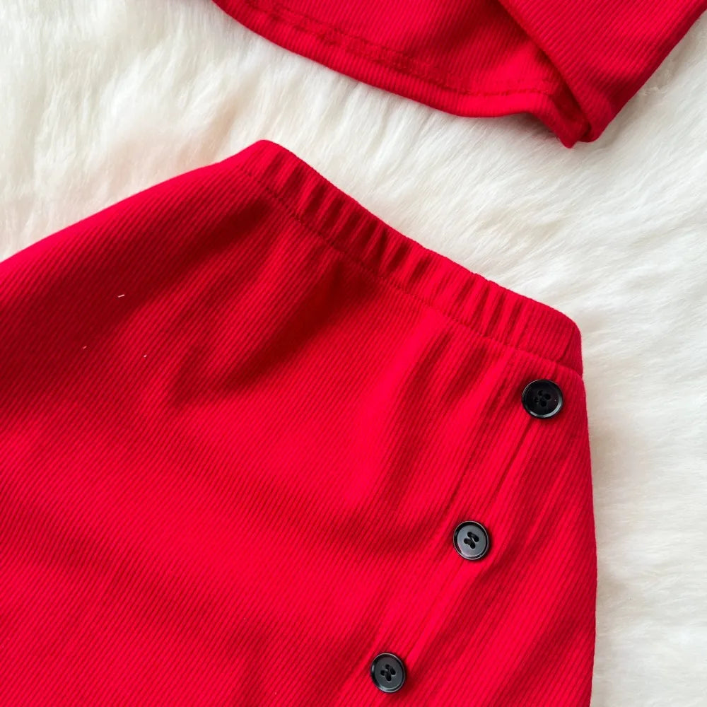 Ensemble 2 Pièces Été — Haut Court Col V + Jupe Longue Fendue Taille Haute Élastique Couleur Unie | Foamlina