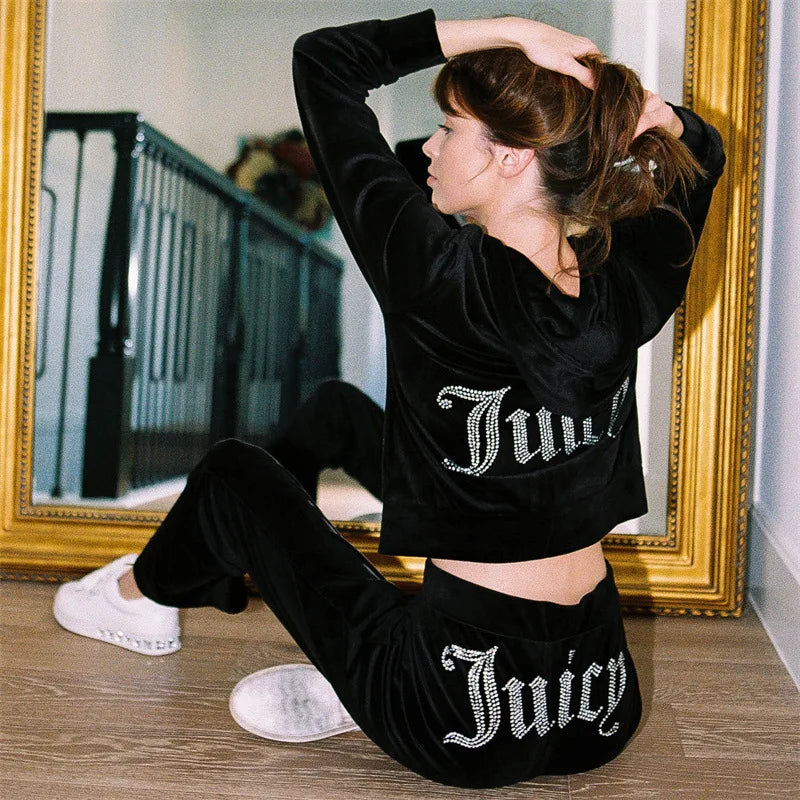 Ensemble deux pièces en velours coréen pour femmes, mode strass, ensemble de sport et de loisirs, nouvelle collection automne 2025