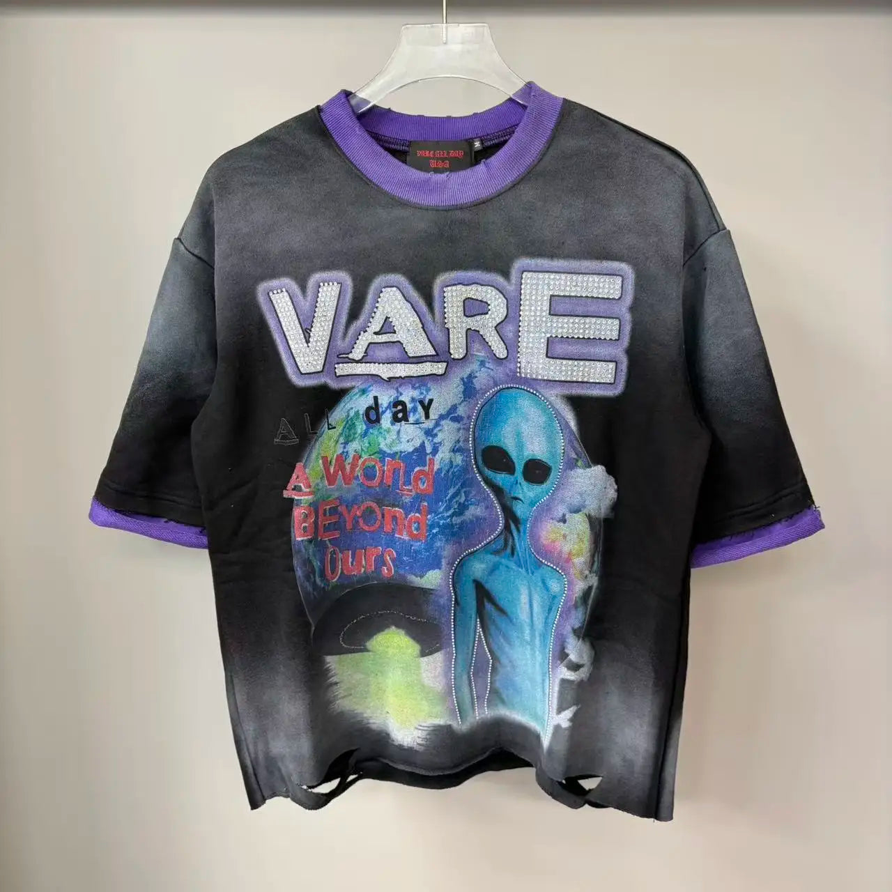 T-shirt Coton Manches Courtes Unisexe — Lettres Strass Effet Diamant Brillant Streetwear Harajuku Hip Hop Coupe Ample | HANGJIA
