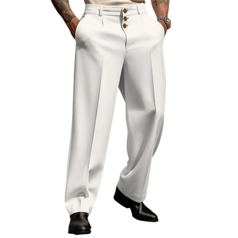 Pantalon Droit Formel Homme — Coupe Ample, Business Casual, Cordon de Serrage | Noir Blanc Kaki