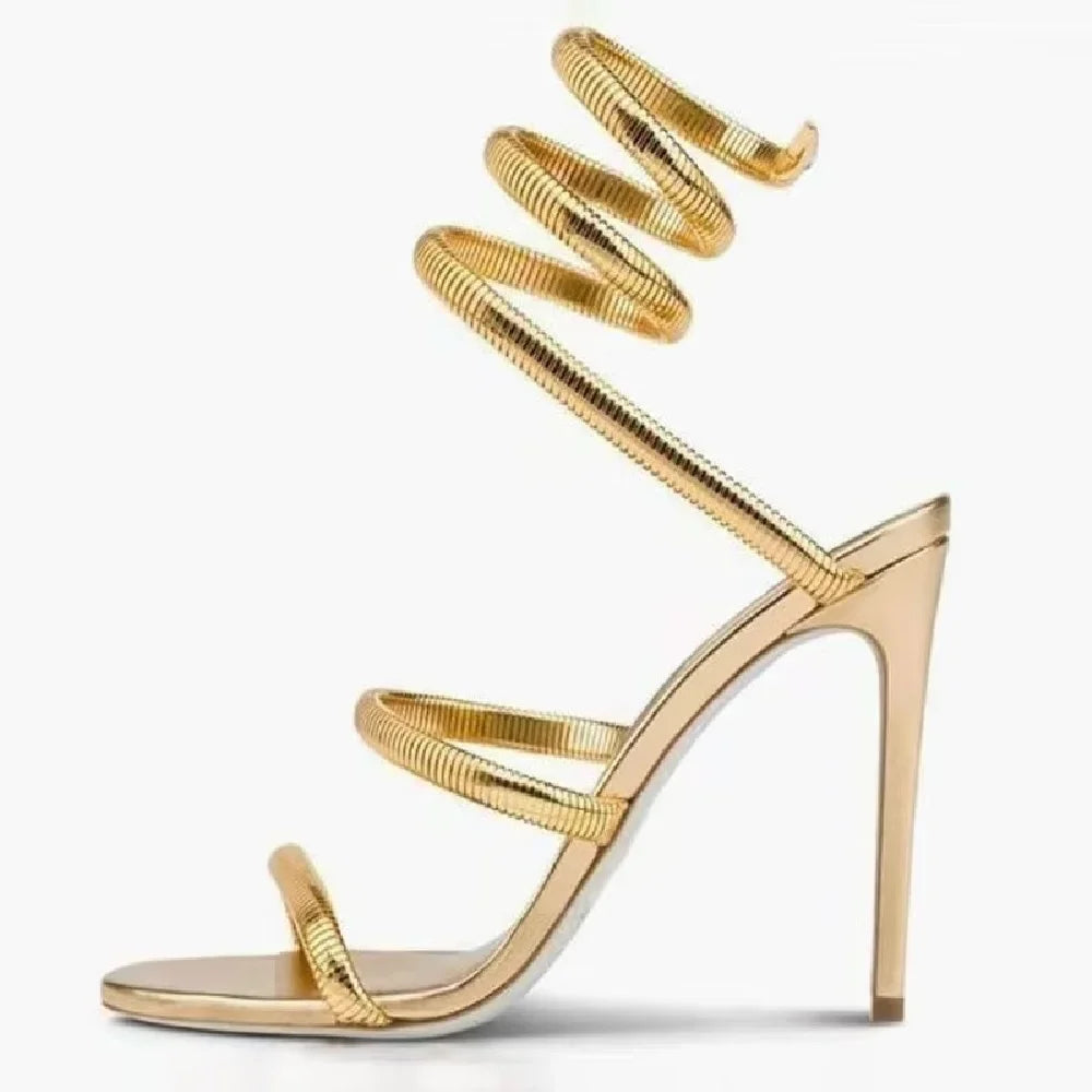 Sandales Talons Fins Bande Étroite — Chaussures de Soirée Glamour Été