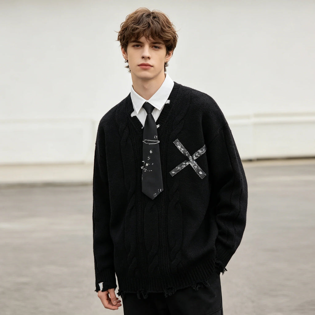 Pull Harajuku Y2K — Faux Deux Pièces, Effet Déchiré, Color Block | HANGJIA