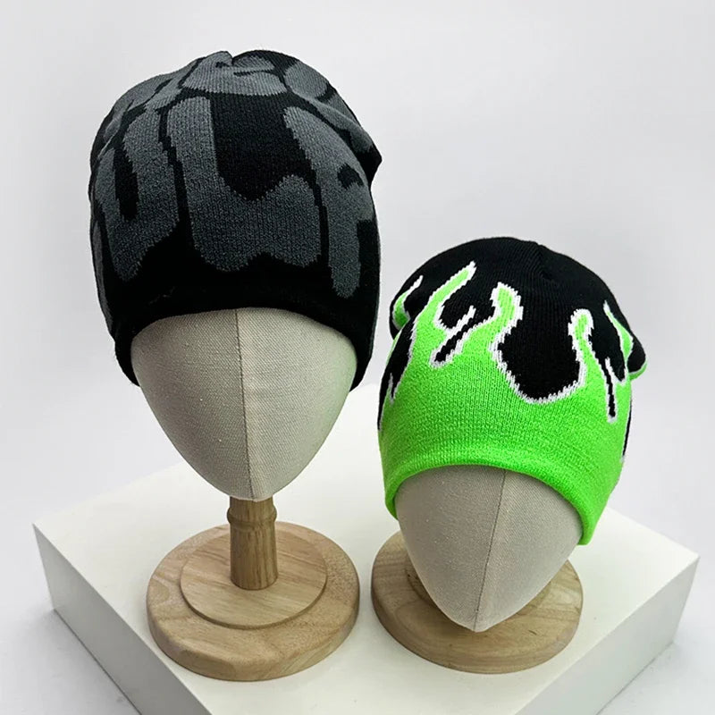 Bonnet en Laine avec Lettres – Style Hip-Hop Y2K Unisexe | Chaud & Tendance Automne Hiver