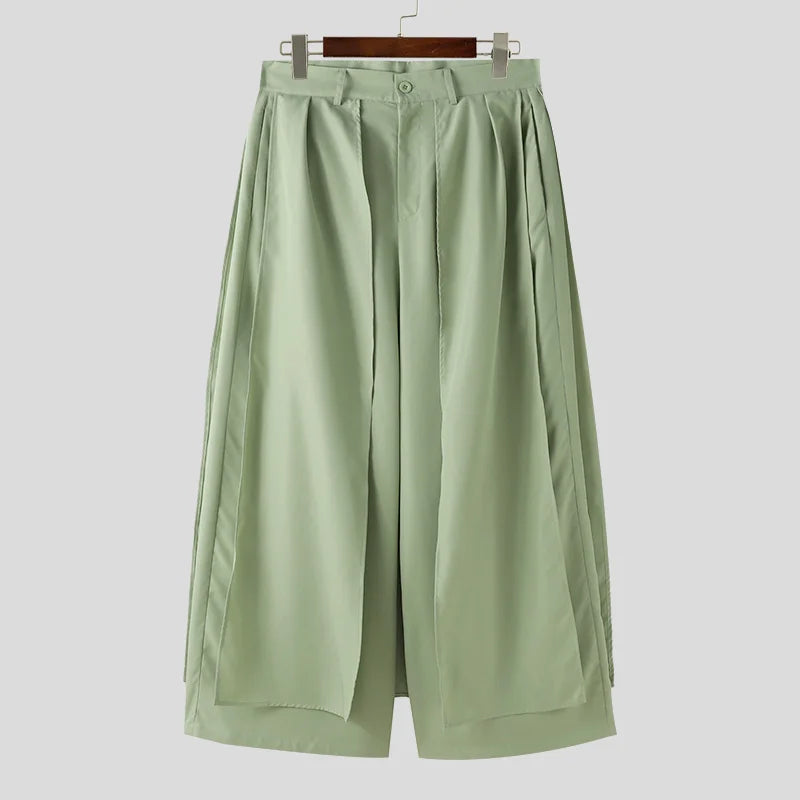 Pantalon Irrégulier Couleur Unie — Jambes Larges, Bouton, Streetwear Décontracté | INCERUN 2024