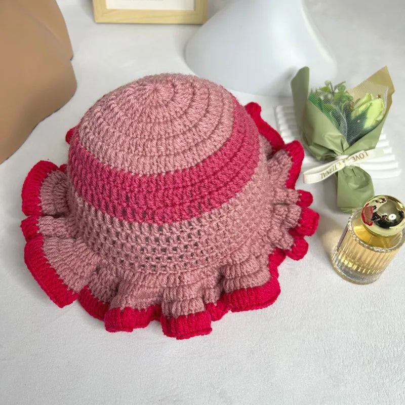 Chapeau Seau Conique Crocheté à la Main – Bob Pêcheur Élégant | Protection Solaire Femme