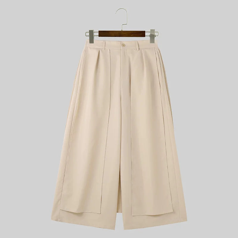 Pantalon Irrégulier Couleur Unie — Jambes Larges, Bouton, Streetwear Décontracté | INCERUN 2024