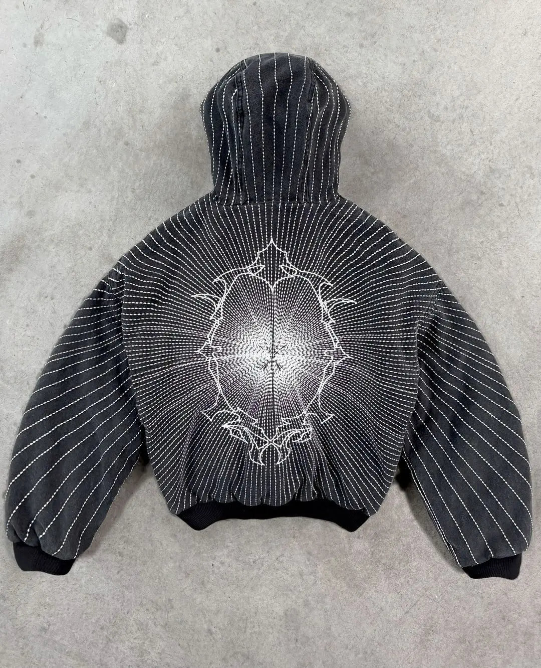 Sweat à Capuche Zippé Broderie Rétro — High Street Hip Hop Gothique | Divin