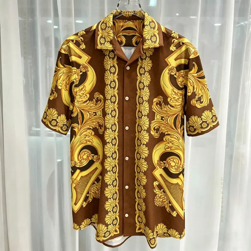Chemise Homme Manches Courtes Été 2026 — Imprimé Baroque Style Palais Luxe Léger Hawaïenne Décontractée