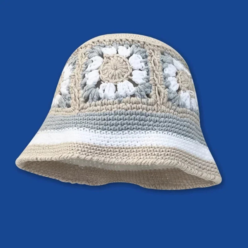 Chapeau Seau Coréen Crocheté à la Main – Bob Fleurs Y2K | Femme Automne Hiver 2025