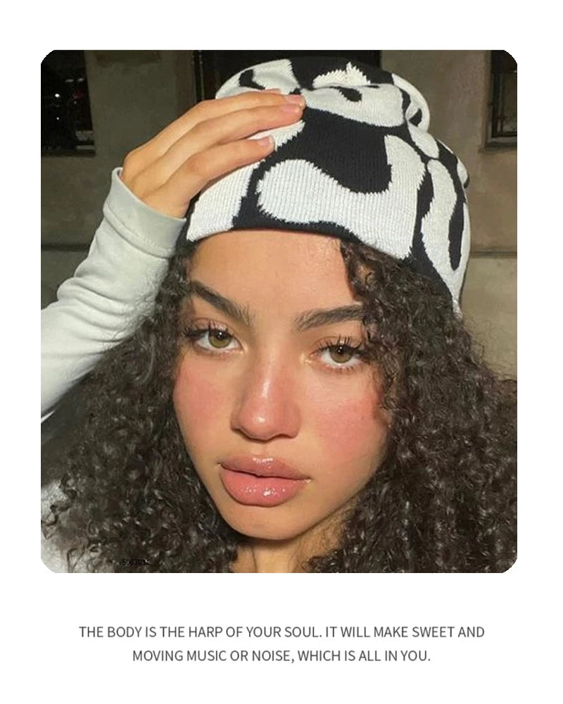 Bonnet en Laine avec Lettres – Style Hip-Hop Y2K Unisexe | Chaud & Tendance Automne Hiver