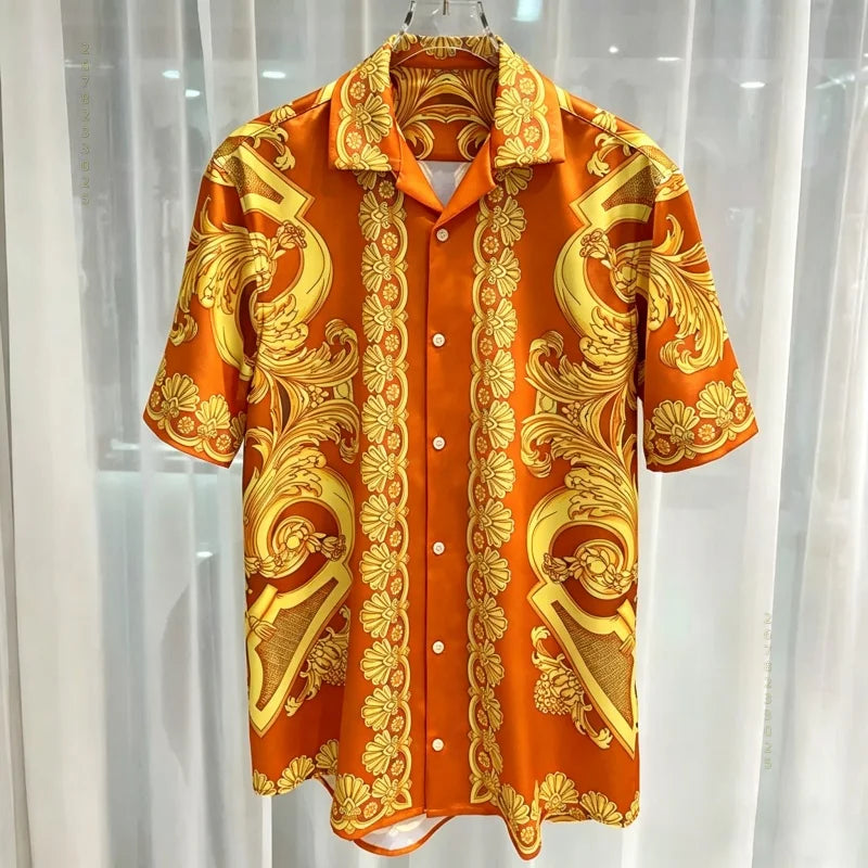 Chemise Homme Manches Courtes Été 2026 — Imprimé Baroque Style Palais Luxe Léger Hawaïenne Décontractée