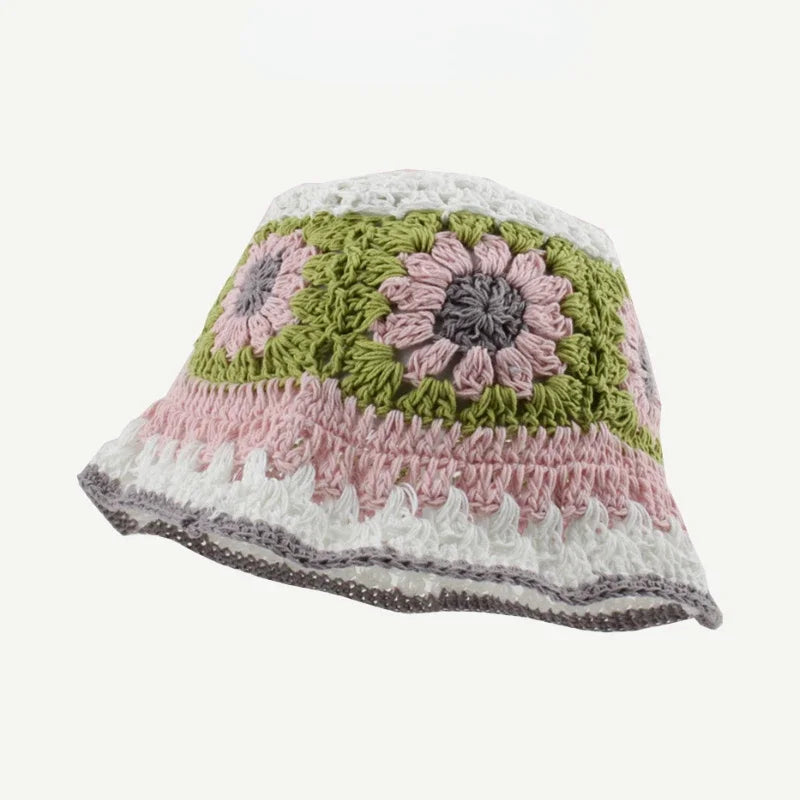Chapeau Seau Coréen Crocheté à la Main – Bob Fleurs Y2K | Femme Automne Hiver 2025