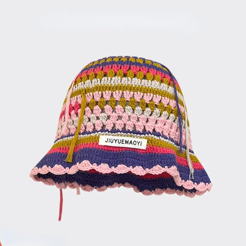 Chapeau Seau Coréen Crocheté à la Main – Bob Fleurs Y2K | Femme Automne Hiver 2025