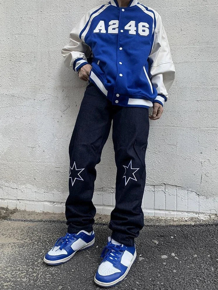 Jean Droit Cowboy Imprimé Étoile – Hip-Hop Streetwear Y2K Vintage Kpop | Homme 2025