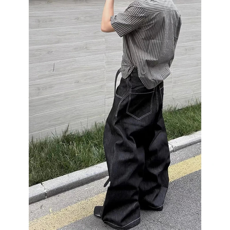 Jean Baggy Oversize Noir Gothique Y2K Harajuku — Denim Vintage Japonais Streetwear High Street