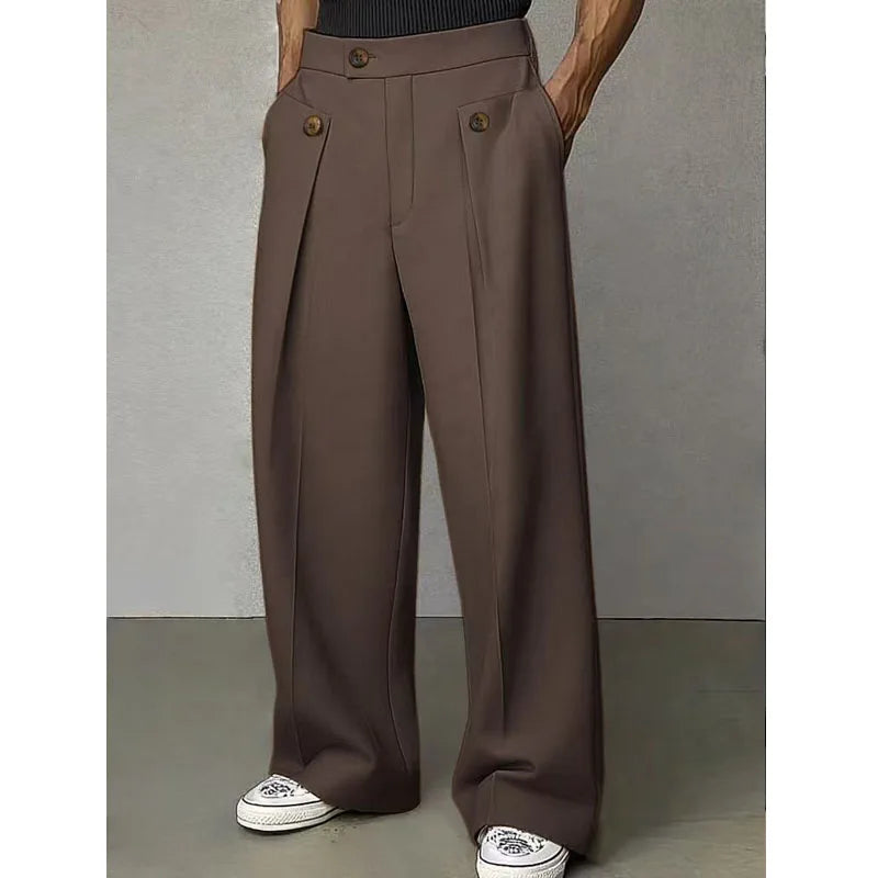 Pantalon de Costume Décontracté Homme — Coupe Droite Ample, Taille Haute, Plisé | Oldyanup