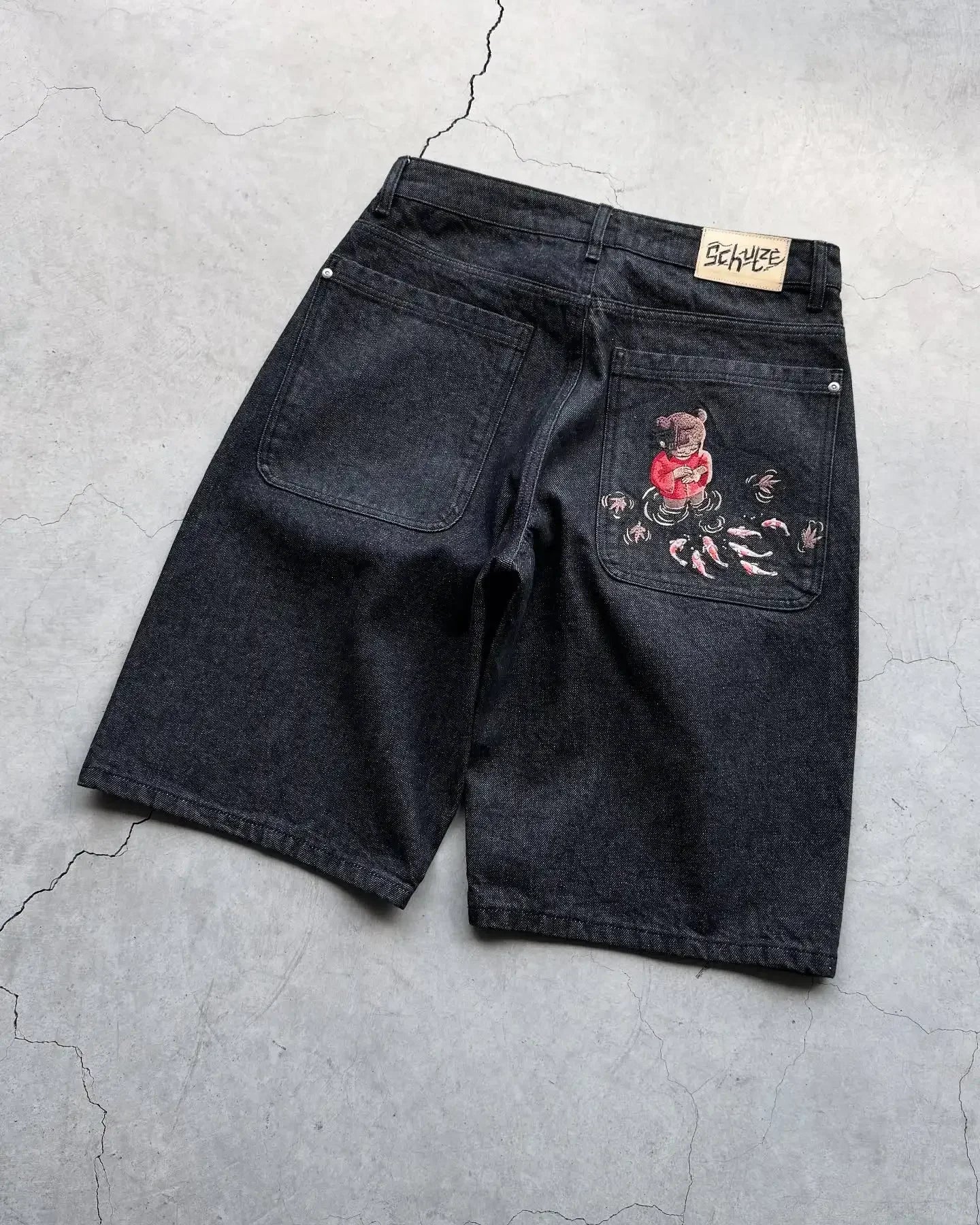 Short en Jean Vintage Y2K – Brodé Fleurs de Cerisier Streetwear Délavé | Unisexe Été