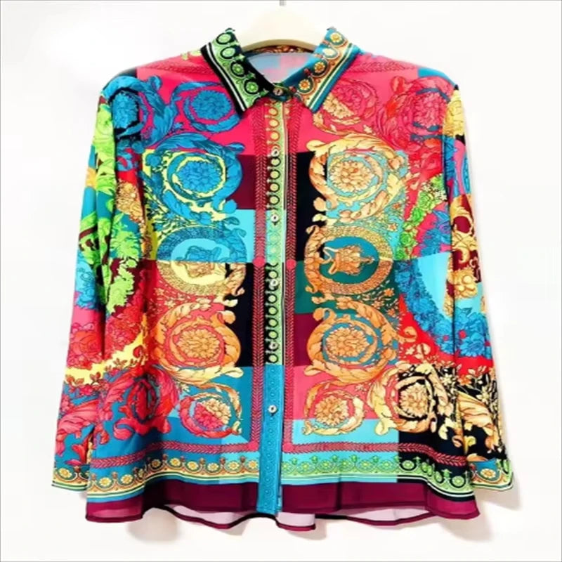 Chemise Vintage Imprimée Luxe — Manches Longues, Unisexe, Multi-Coloris | Collection 2026