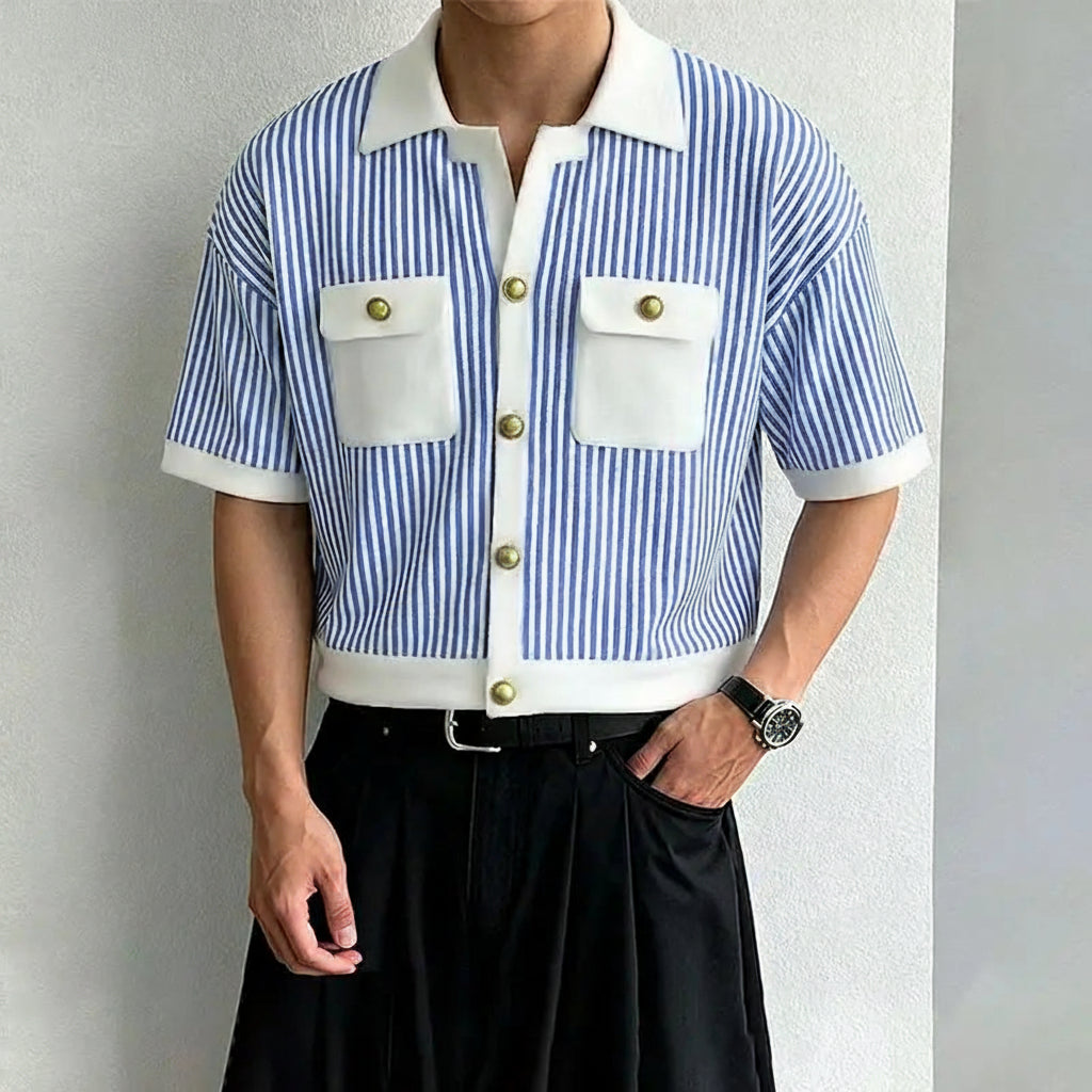 Chemise Rayée Patchwork Coutures Colorées INCERUN — Manches Courtes Ajustée Été 3 Coloris