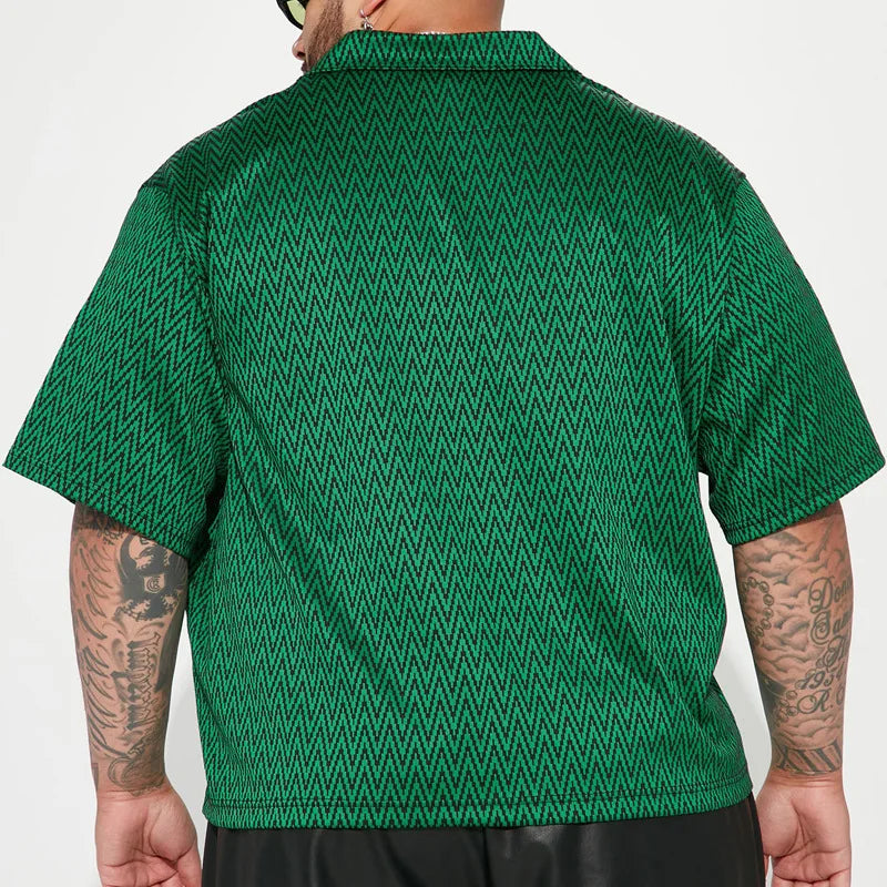 Chemise Imprimée Manches Courtes Vert — Coupe Ample Décontractée Été Homme Donsignet