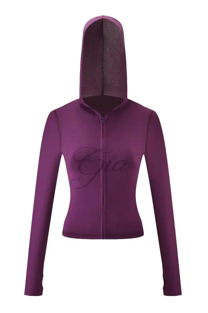 Ensemble veste courte à capuche zippée et pantalon, coupe slim, imprimé lettres, design à fils apparents, GIA