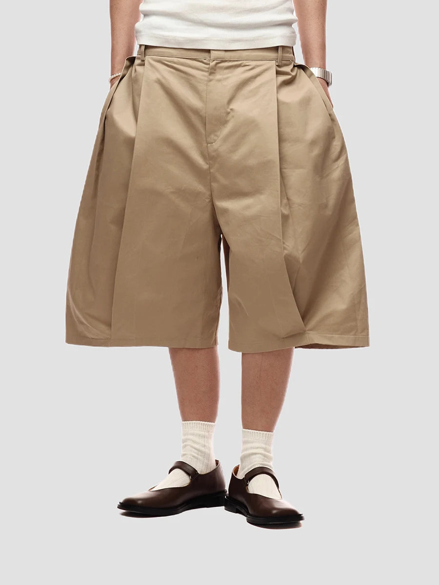 Short Baggy Kaki Luxe — Jambes Larges, Taille Élastique, Style Designer | Mauroicardi