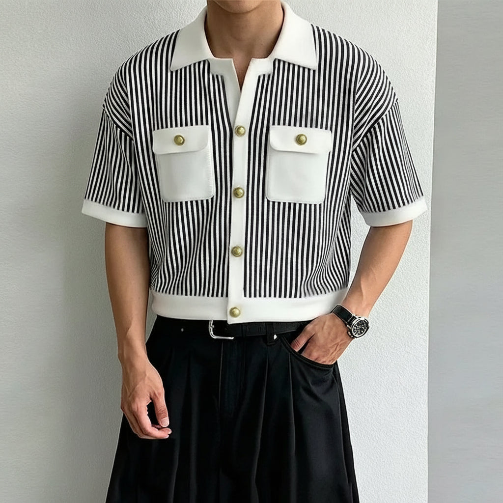 Chemise Rayée Patchwork Coutures Colorées INCERUN — Manches Courtes Ajustée Été 3 Coloris