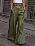 Pantalon Simili Cuir Femme — Taille Haute, Jambe Large, Fermeture Éclair | CM.YAYA 2025