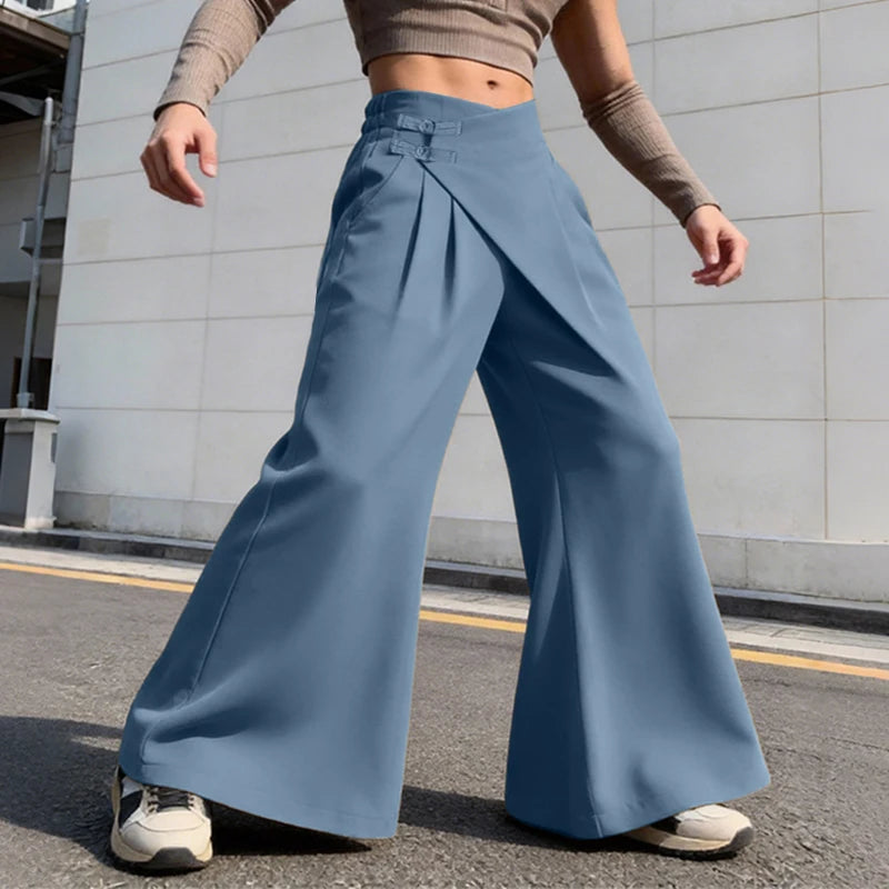 Pantalon Large Couleur Unie — Coupe Irrégulière, Streetwear Décontracté | INCERUN 2026