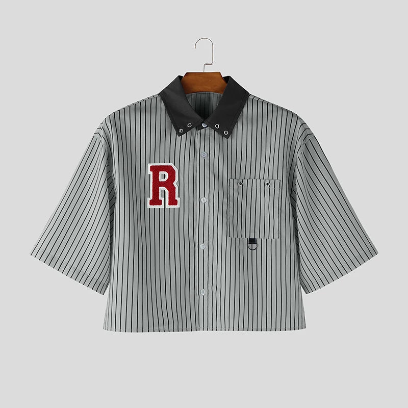 Chemise Rayée Patchwork Color-Block INCERUN — Manches Courtes Ample Streetwear 3 Coloris