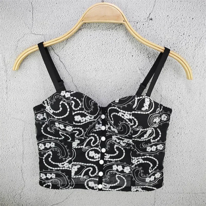 Top Corset Court Sexy Y2K Club Décor Perles — Camisole Shaper Été Visivane