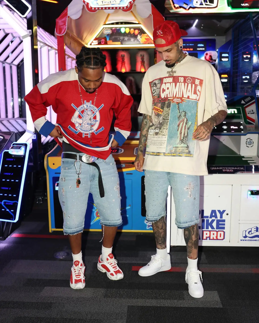 Short Denim Y2K Gothique – Broderie Croix Diamant & Strass Streetwear Hip-Hop | Unisexe